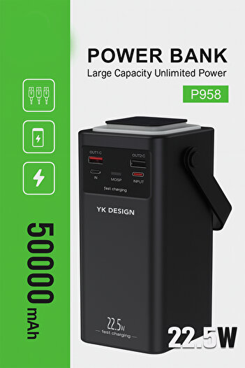 TECHNOMEN 50000 mAh Powerbank 22.5W Hızlı Şarj Akıllı Çip Çoklu Cihaz Uyumu Taşınabilir Şarj Cihazı