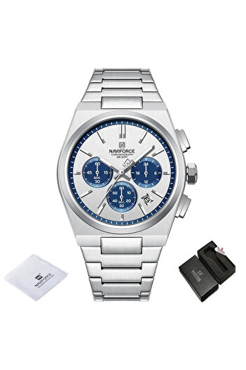 Naviforce Bărbați Ceas de Mână Cronograf Quartz Analog Modă Casual Elegant Argintiu Albastru