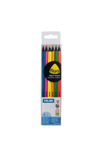 Milan Colored Pencils, Color Fluorescent, Material Wood, Shape Hexagonal Black Body, 6 pcs/set