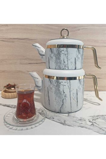 Elvira Venda Chef 2.25 Liter White Granite Teapot Set