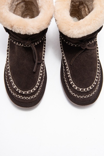 LuviShoes Γυναικείες μπότες JOREL καφέ σουέντ από γνήσιο δέρμα με ραμμένη γούνα