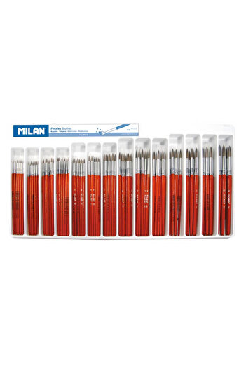 Milan Paint Brushes, Color Multicolor, Material Hair, Round Tip, Assorted Sizes, 144 pcs/Display