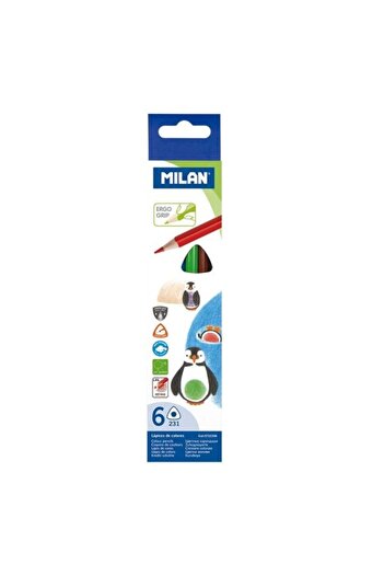 Milan Colored Pencils, Color Multicolor, Material Wood, Shape Triangular, 6 pcs/set