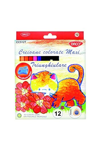 daço Colored Pencils, Color Multicolor, Material Wood, Triangular Body, Includes Sharpener, 12 pcs/set
