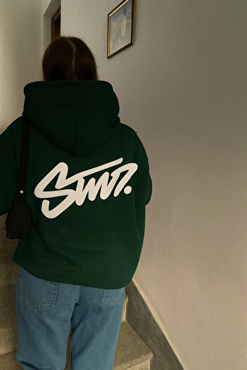 LAYORA Swnd Letter Print Oversized Hooded Sweatshirt Unisex Kangaroo Pocket Streetwear