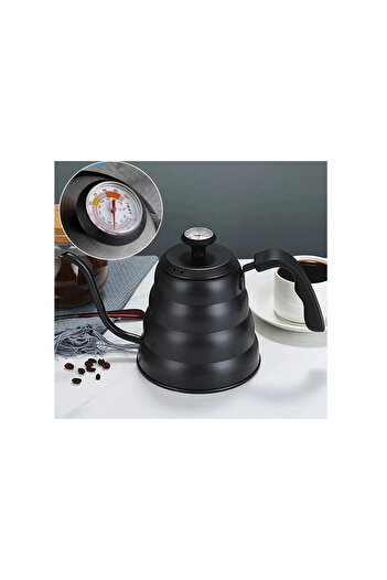 Grossberg Coffee Barista Drip Kettle with Thermometer Lid 3. Generation Filter Coffee Brewing Equipment Black