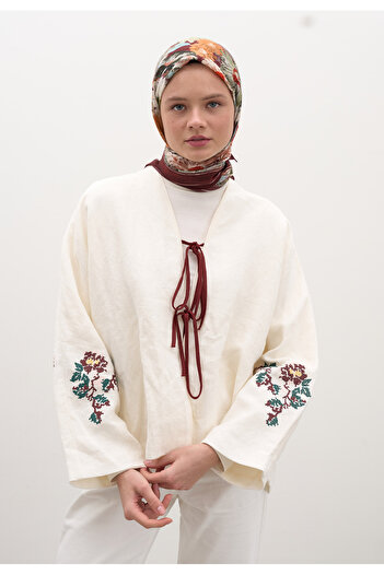Fresh Jasmine Joy Design Cotton Viscose Scarf Burgundy