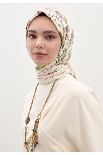 Fresh Garden Joy Design Cotton Viscose Scarf Beige