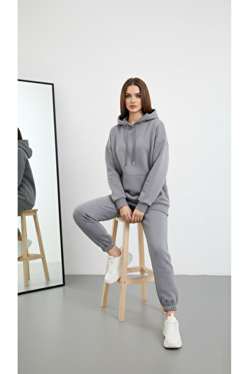 modasende 3 Yarn Cotton Fabric Winter Unisex Oversize Women Men Long Sleeve Bottom-Top Tracksuit Set