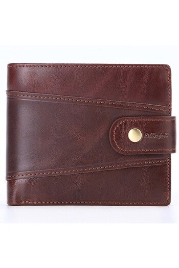 PriStyle Men's Premium Leather Wallet, 16 Pockets, Romanian ID Slot, RFID, Brown