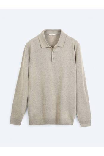 Kip Beige Polo Neck Plain Knitted Sweater