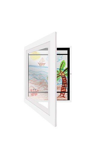 Flippy Flippy Photo Frame, MDF Wood, A4 Drawing Storage, Tempered Glass, White