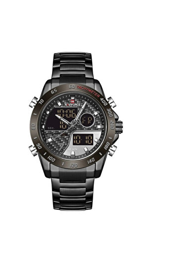 Naviforce Dual Time Led Quartz Casual Men's Watch Stainless Steel Black