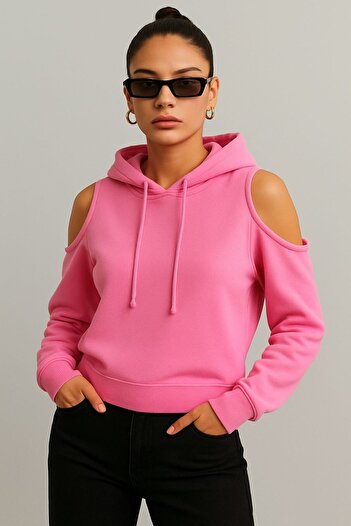 Keywest Women's Open Shoulder Detailed Hooded Sweatshirt