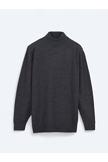 Kip Anthracite Half Turtleneck Plain Knit Wool Blended Sweater
