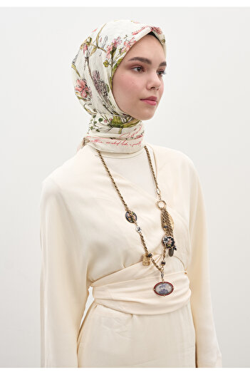 Fresh Garden Joy Design Cotton Viscose Scarf Beige