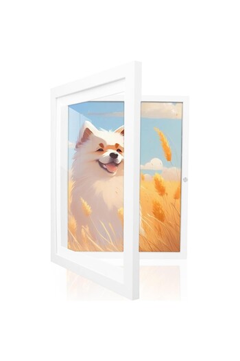 Flippy Flippy Photo Frame, MDF Wood, A4 Drawing Storage, Tempered Glass, White