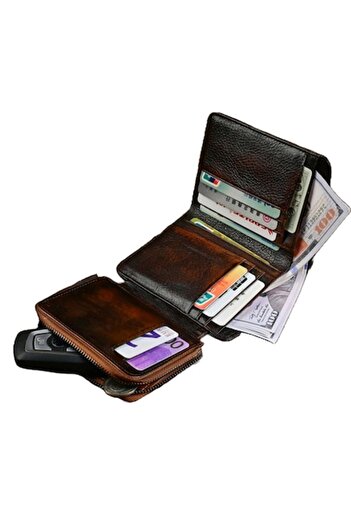 PriStyle Premium Men's Wallet - Genuine Leather, Vintage Brown, RFID Protection, Multiple Card & Cas