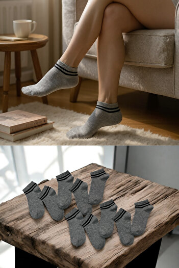 KAYSSOCK Women's Men's 12-Piece Cotton Striped Gray Color Booties Socks Set Comfortable and Breathable