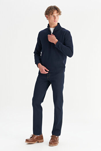WRANGLER Cotton Regular Fit Stand Collar Zippered Thessaloniki Knit Sweatshirt