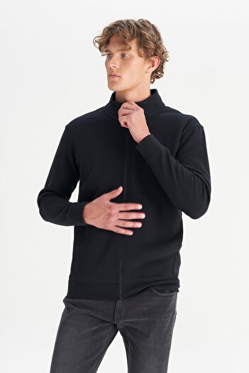 WRANGLER Cotton Relaxed Fit Stand Collar Zippered Thessaloniki Knit Sweatshirt