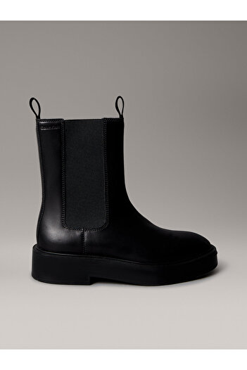 Calvin Klein Leather Stacked Heel Chelsea Boots