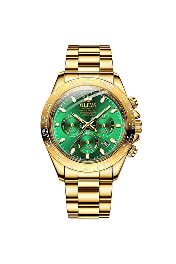 OLEVS Men's Watch Mechanical Automatic Analog Chronograph Steel Gold Date