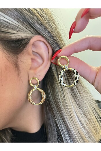 MyladyAccessoriess Leopard Pattern Detail Earrings (Brass Plated) Natural