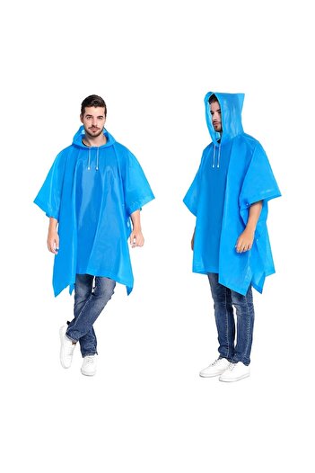 Optim Solution Rain Poncho for Adults, EVA Waterproof Wind-Resistant Hooded, Blue