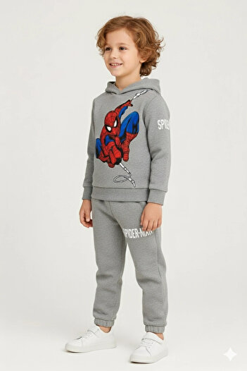 DUDO GİYİM Boys' Spider-Man Printed Hooded Tracksuit Set |   Comfortable and Stylish Casual Suit