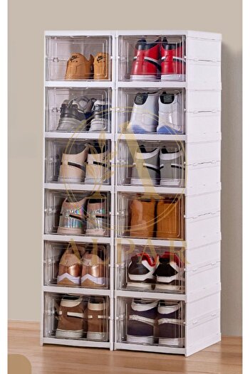 ALPAR 1 Piece 6-Tier Modular Shoe Rack Luxury Shoe Box Set Cabinet Folding Stackable White