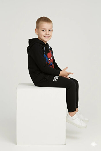 DUDO GİYİM Boys' Spider-Man Printed Hooded Tracksuit Set |   Comfortable and Stylish Casual Suit