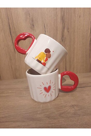 Keramika Cup 2 Pieces 8 cm Red with Heart