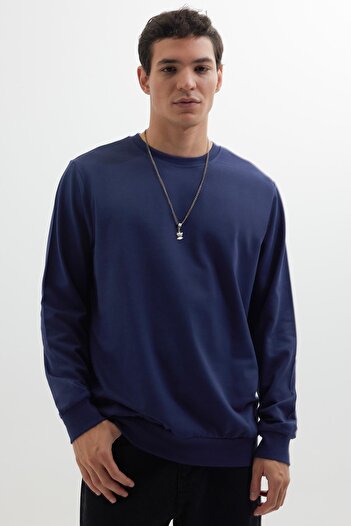Tudors Men's 3-Pack Navy Blue-Grey-Brown Relax Fit Comfortable Cut 100% Cotton 2 Thread Crew Neck Sweatshirt