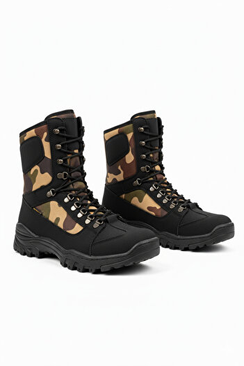Zerenyus Ανδρικές στρατιωτικές μπότες Strike Lace-up Casual Μαύρες Χακί