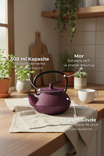 Taşev Linden Sümbül Döküm Demlik 300 ml Mor