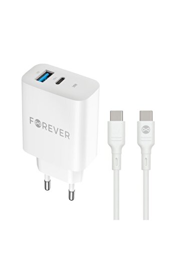 Forever TC-07-30AC PD/QC Charger 30W White + USB-C to USB-C 60W Cable