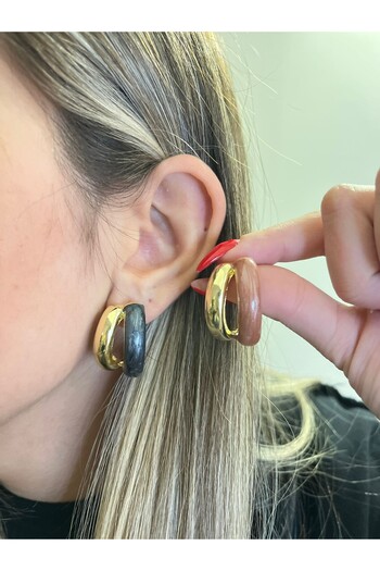 MyladyAccessoriess Two Row Detail Hoop Earrings (Brass Plated) Natural