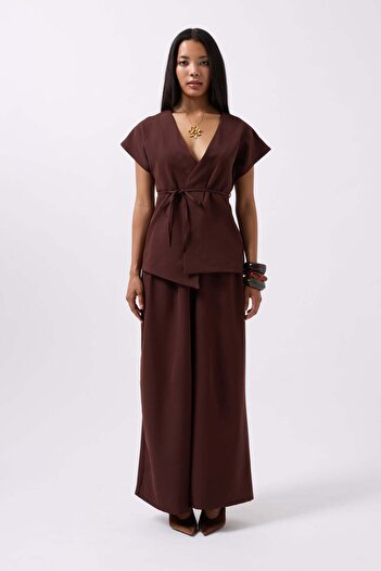 Maxi modena Lace Detail Brown Vest