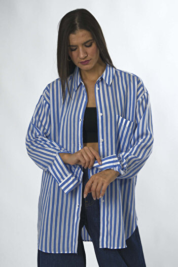 ABBRA Women's Thick Striped Oversize Shirt