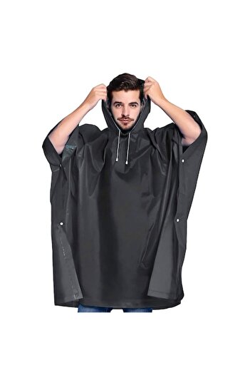 Optim Solution Rain Poncho for Adults, EVA, Waterproof, Windproof, Hooded, Side Snaps, Unisex, Black