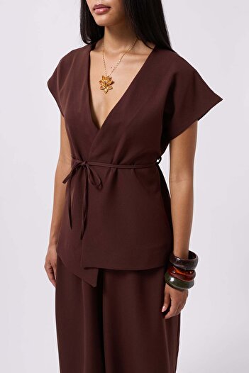 Maxi modena Lace Detail Brown Vest