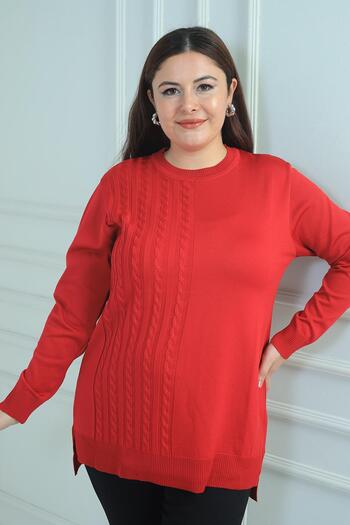 By Saygı Women's One Side Braided Plus Size Lycra Tunic Blouse