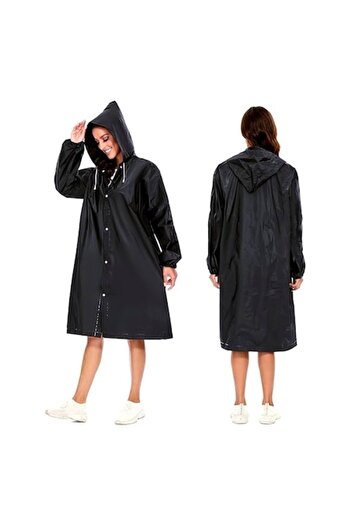 Optim Solution Adult Rain Poncho, EVA, Waterproof, Wind-resistant, Hood, Side Snaps, Unisex, Black