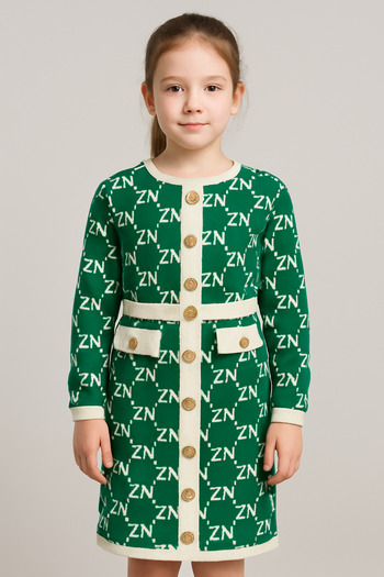 NEWCO Girl's Knit Fabric Belted Buttoned Dress – Contrast Collar and Pocket Design 10-16 Years