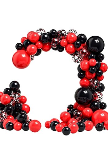 LEIBOO Party Arch Set with 124 Latex Balloons, Confetti Balloons, 12 cm / 30 cm / 45 cm, Black - Red