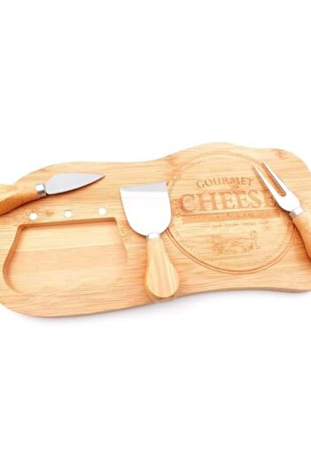 STOREMAX Bamboo Cheese Serving Platter, 3-Piece Cheese Knife and Fork Set, Total 4 Pieces, and Stylish Bamboo Cheese
