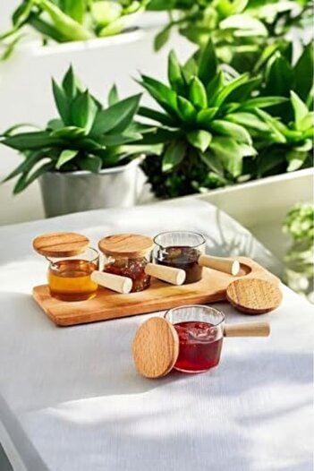 STOREMAX Life 4 Pieces Wooden Handle Mica Transparent Serving Bowl Sauce Bowl Jam Bowl Snack Bowl Mit1152 1088605
