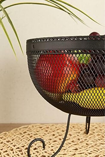 STOREMAX Goldwhirl Aleyna Decorative Metal Vegetable & Fruit Bowl with Stand - Black Trendflash 467437