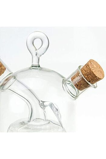 STOREMAX Buyflair 2-in-1 Olive Oil and Vinegar Dispenser, Clear Glass Vinegar and Oil Bottles, Double Spout Oil
